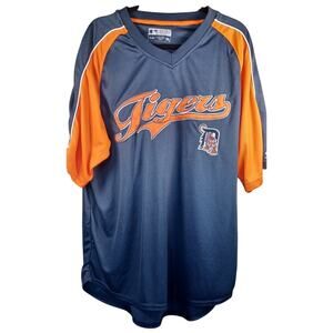 Detroit Tigers MLB V-Neck Jersey Men's XL Navy Orange Genuine Merchandise Mesh